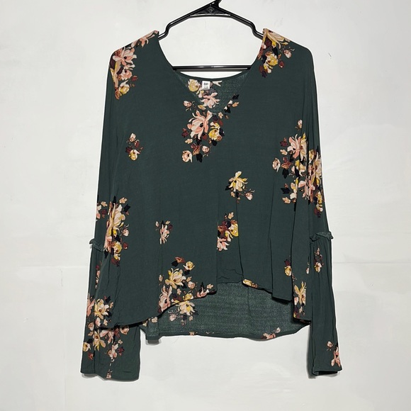 bp Tops - BP Nordstrom Green Floral V-Neck Bell Sleeve Long Sleeve Blouse Size XXL
